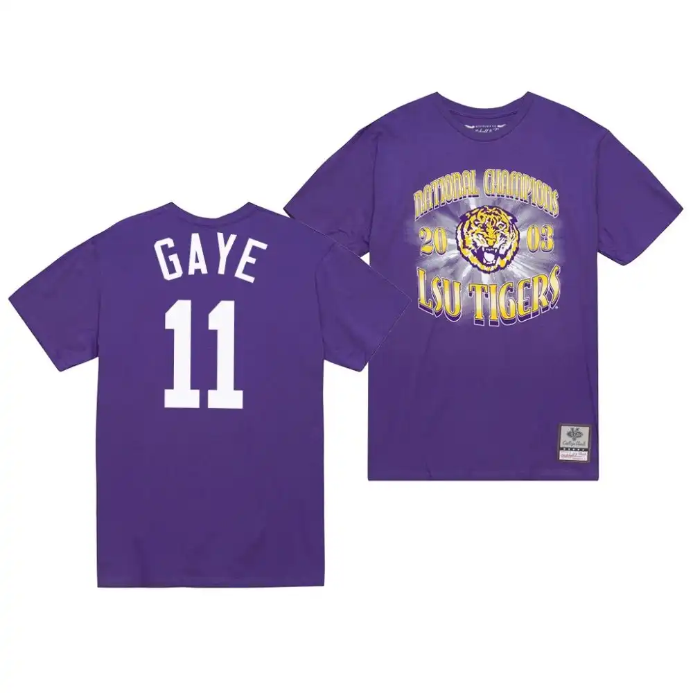 Men's LSU Tigers Ali Gaye #11 Purple Big Shine Champs 2003 NCAA Football T-Shirt